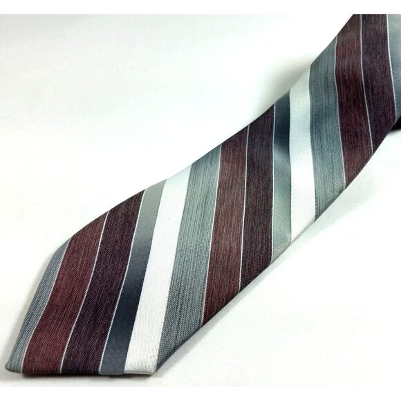 Shefford by Anderson Little Mens Necktie Diagonally striped Gray Silver Marroon - Picture 1 of 6